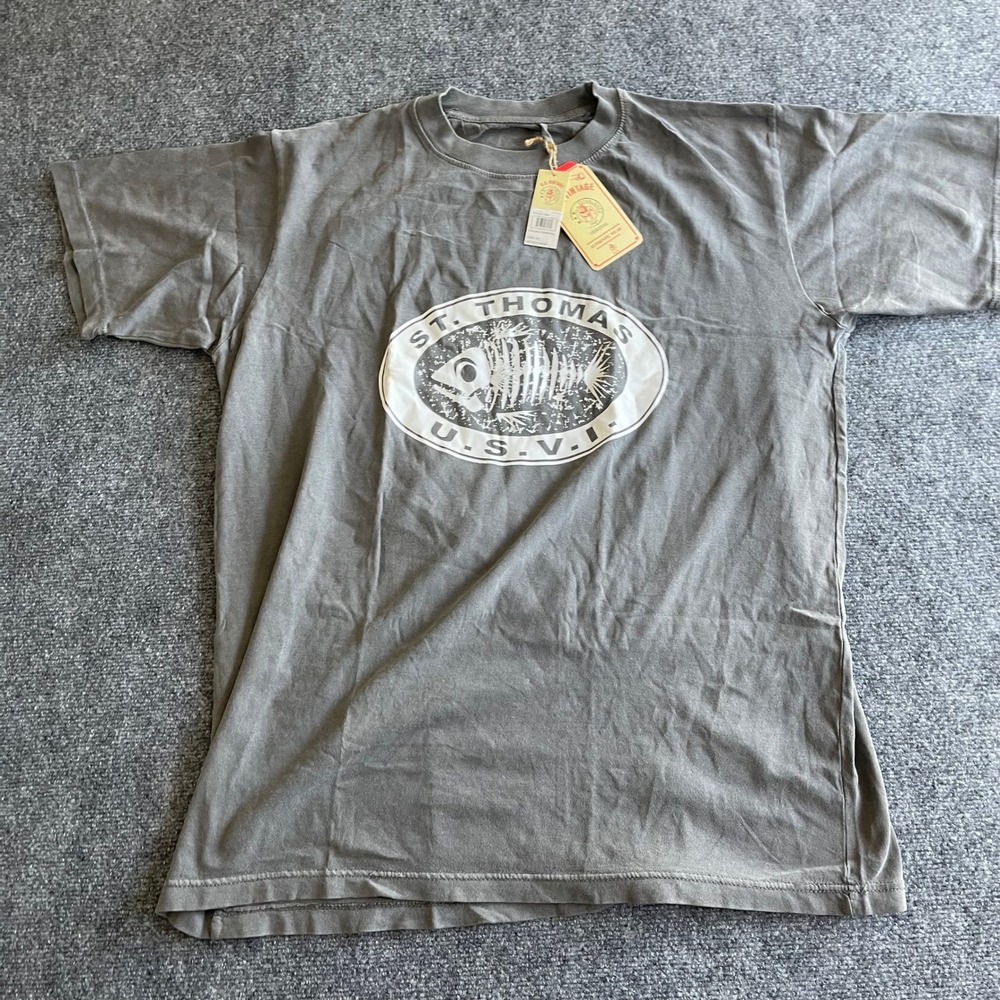 US Vintage St Thomas USVI Fish Skeleton Graphic T-Shirt Charcoal Gray Mens XL